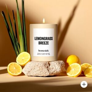 NWT Homesick Lemongrass Breeze Scented Soy Wax Candle 8oz 60-80 Hrs